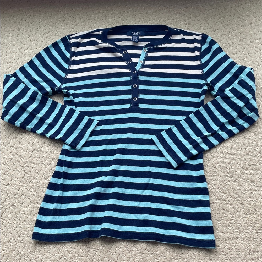 Chaps blue white striped top women small
